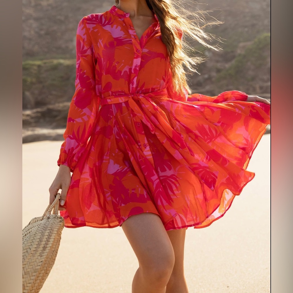 NWT-Sonia Palm Springs Printed Silk Skater Dress.